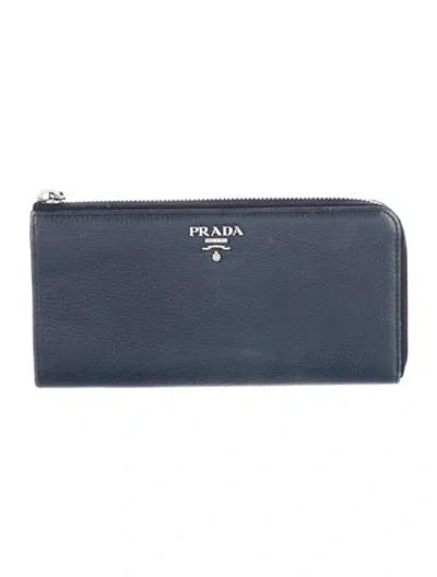 Pre-owned Prada Vitello Daino Leather Wallet In Blue