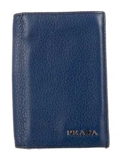 Pre-owned Prada Vitello Daino Leather Wallet In Blue