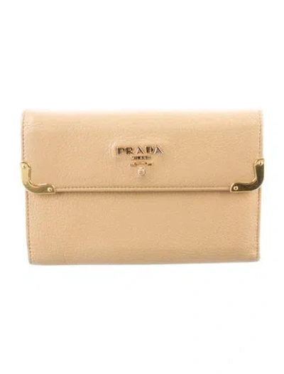 Pre-owned Prada Vitello Daino Leather Wallet In Neutral
