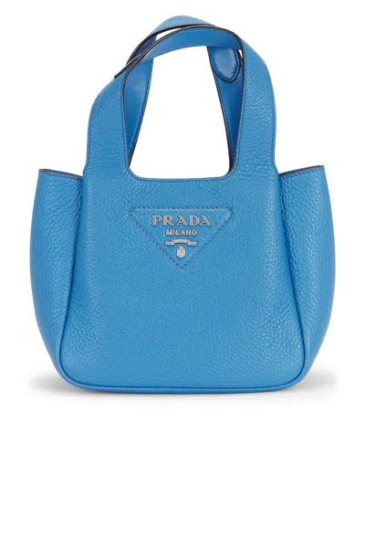 Pre-owned Prada Vitello Daino Logo Mini Tote Bag In Blue