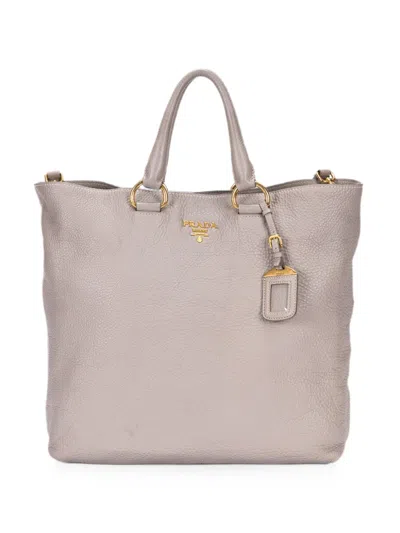 Pre-owned Prada Vitello Daino Shopping Tote Bag In Gray
