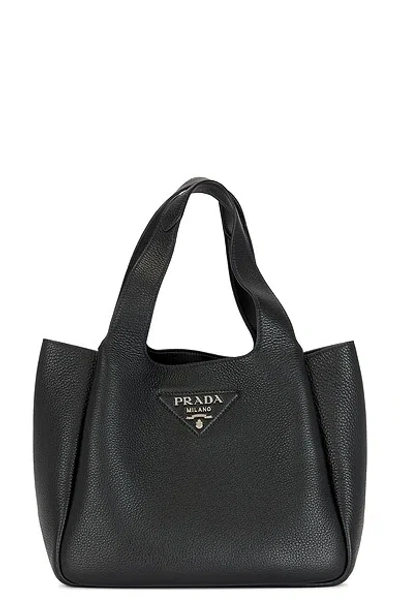 Prada Vitello Daino Soft Handbag In Black