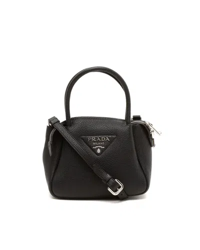 Prada Vitello Daino Soft Zippered Bag In Black