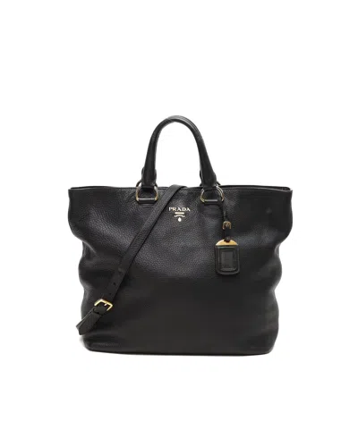 Prada Vitello Daino Tote Bag In Black