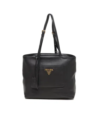 Pre-owned Prada Vitello Daino Tote Bag In Black