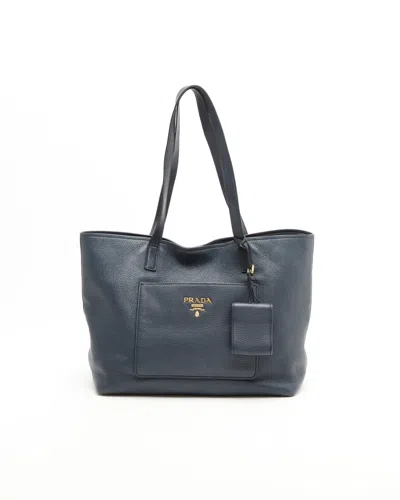 Prada Vitello Daino Tote Bag In Blue