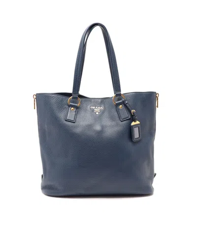 Prada Vitello Daino Tote Bag In Blue