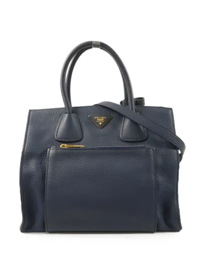 Pre-owned Prada Vitello Daino Tote Bag In Blue