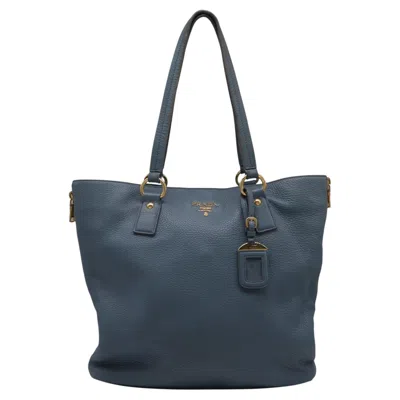 Pre-owned Prada Vitello Daino Tote Bag In Blue Leather
