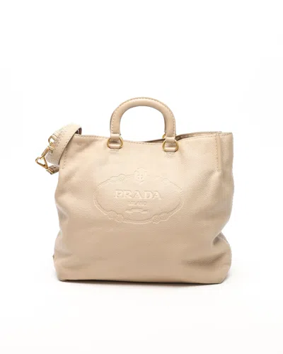 Prada Vitello Daino Tote Bag In Sand