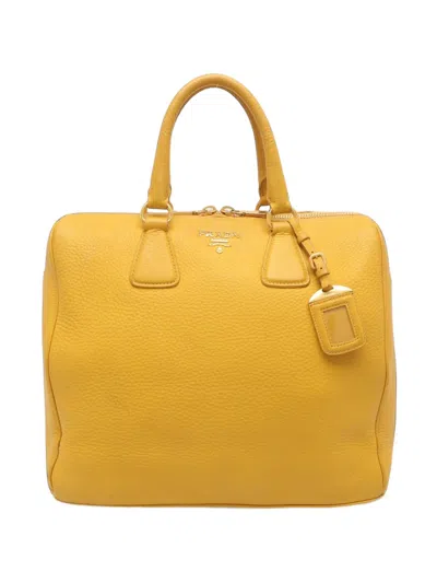 Pre-owned Prada Vitello Daino Tote Bag In Yellow