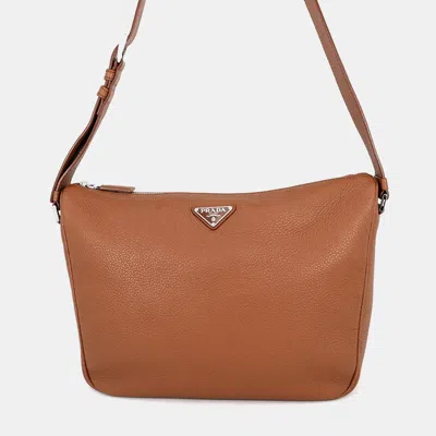 Pre-owned Prada Vitello Dino Shoulder Bag Brown Grain Leather