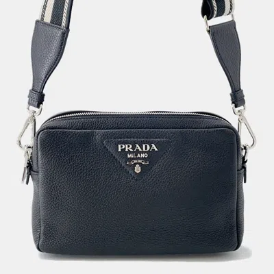 Pre-owned Prada Vitello Dino Soft Leather Shoulder Bag Black Leather