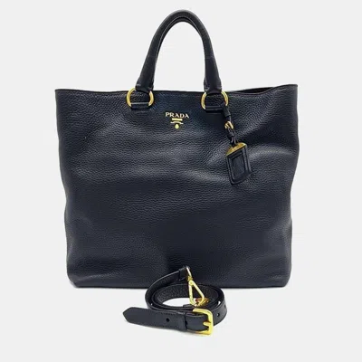 Pre-owned Prada Vitello Dino Tote Bag In Black