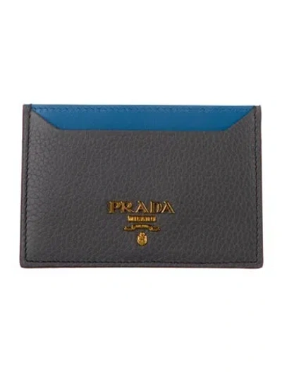 Pre-owned Prada Vitello Grain Leather Card Holder In Gray