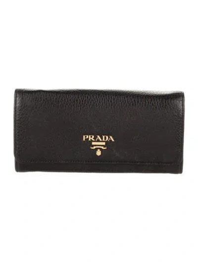 Pre-owned Prada Vitello Grain Leather Continental Wallet In Black
