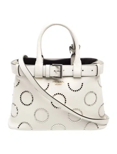 Pre-owned Prada Vitello Grain Leather Top Handle Bag In White