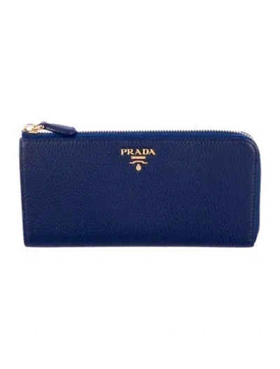 Pre-owned Prada Vitello Grain Leather Wallet In Blue
