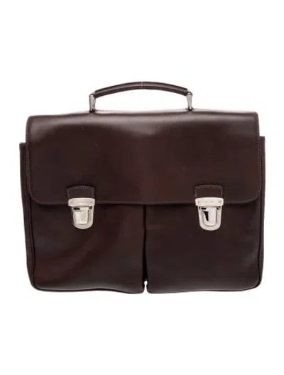 Pre-owned Prada Vitello Leather Briefcase In Brown