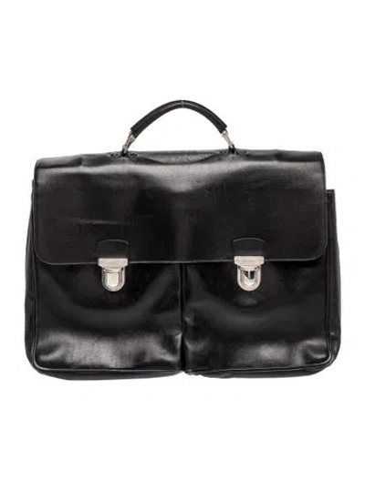 Pre-owned Prada Vitello Leather Briefcase Vintage In Black
