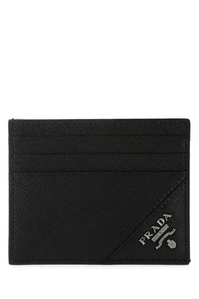 Prada Vitello Leather Card Case In Black