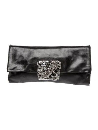 Pre-owned Prada Vitello Leather Clutch In Black