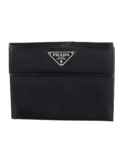 Pre-owned Prada Vitello Leather Compact Wallet In Black