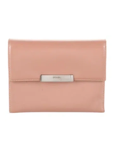Pre-owned Prada Vitello Leather Compact Wallet In Pink