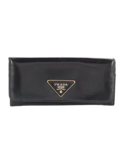 Pre-owned Prada Vitello Leather Continental Wallet In Black