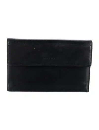 Pre-owned Prada Vitello Leather Continental Wallet In Grey