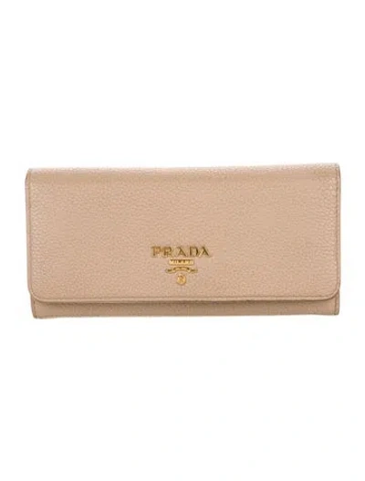 Pre-owned Prada Vitello Leather Continental Wallet In Neutral