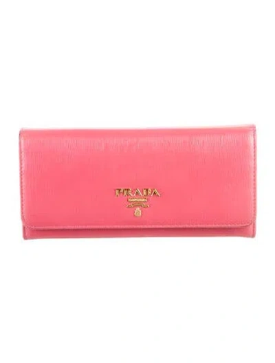 Pre-owned Prada Vitello Leather Continental Wallet In Pink