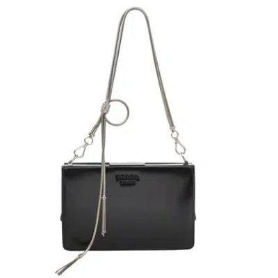 Pre-owned Prada Vitello Leather Frame Chain Medium In Black