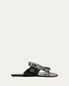 Prada Vitello Leather Fringe Buckled Thong Sandals In Black
