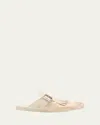 Prada Vitello Leather Fringe Shuffle Mule Loafers In Talco