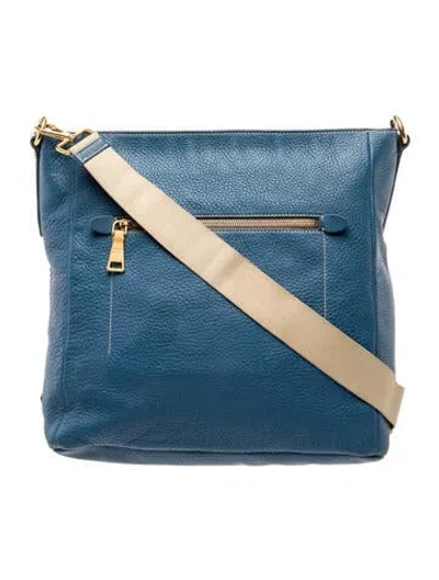 Pre-owned Prada Vitello Leather Messenger Bag In Blue