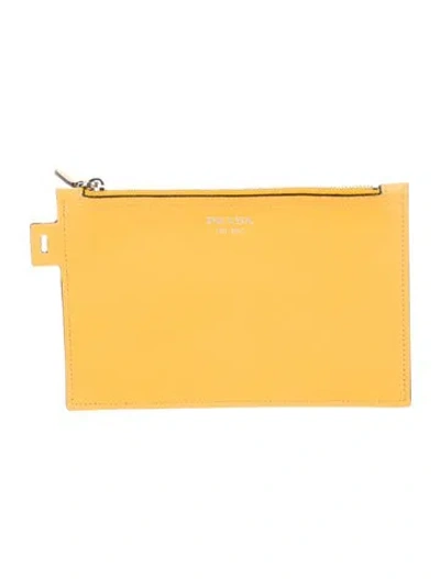 Pre-owned Prada Vitello Leather Pouch In Yellow