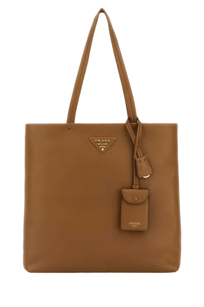 Prada Vitello Leather Tote Bag In Brown