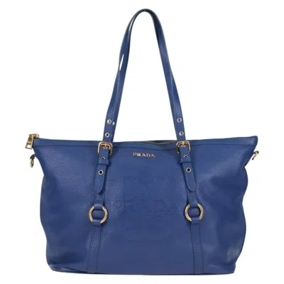 Pre-owned Prada Vitello Leather Tote Bag () In Blue