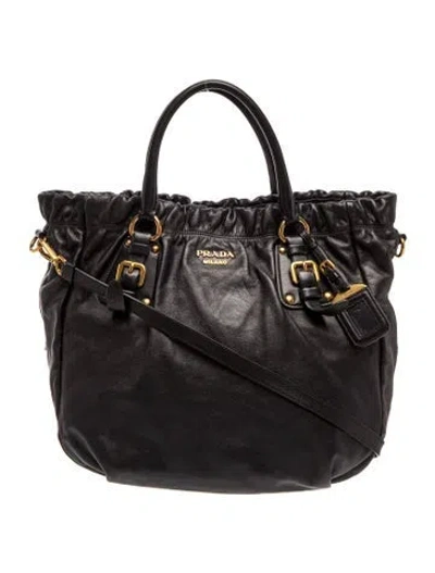Pre-owned Prada Vitello Leather Tote In Black