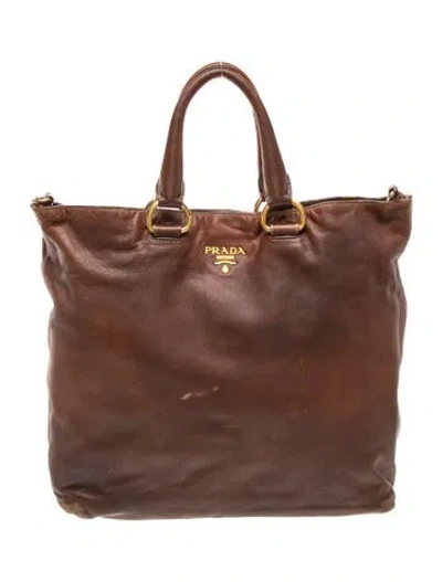 Pre-owned Prada Vitello Leather Tote In Multi