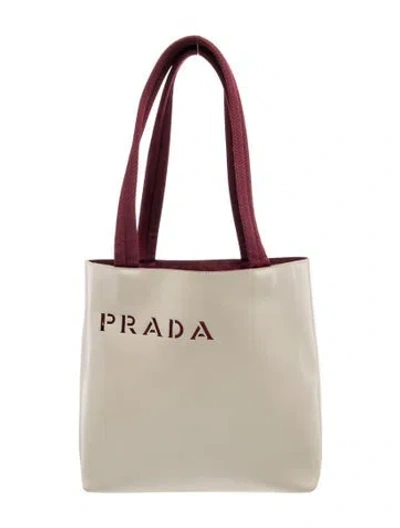 Pre-owned Prada Vitello Leather Tote Vintage In Neutral
