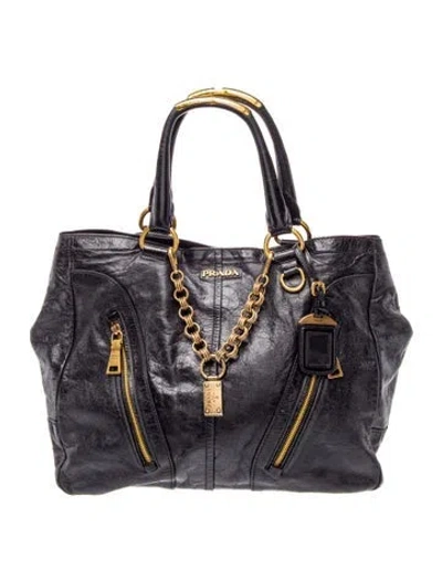 Pre-owned Prada Vitello Leather Vintage Leather Handbag Vintage In Black