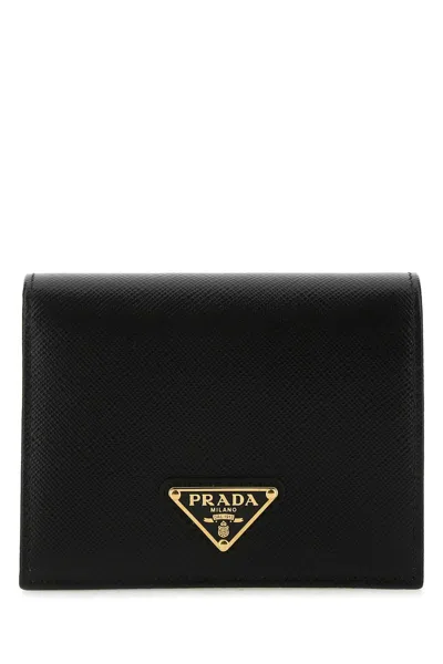 Prada Vitello Leather Wallet, 11.5 Cm X 9 Cm X 3 Cm In Black