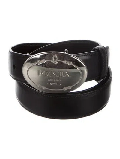 Pre-owned Prada Vitello Lux Leather Waist Belt In Black