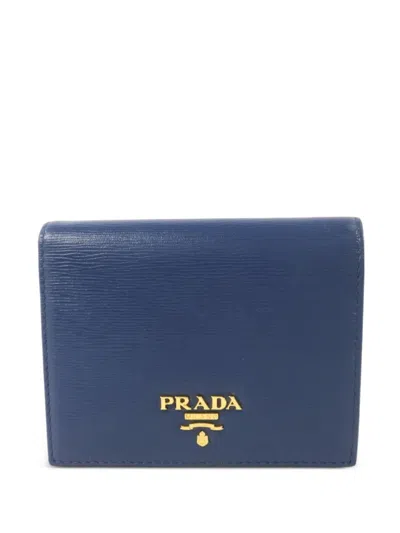 Pre-owned Prada Vitello Move Bifold Wallet In Blue
