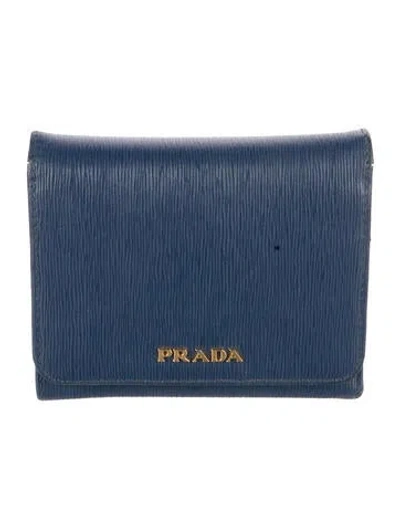 Pre-owned Prada Vitello Move Leather Bifold Wallet In Blue