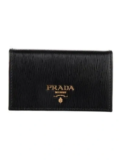 Pre-owned Prada Vitello Move Leather Card Holder In Black