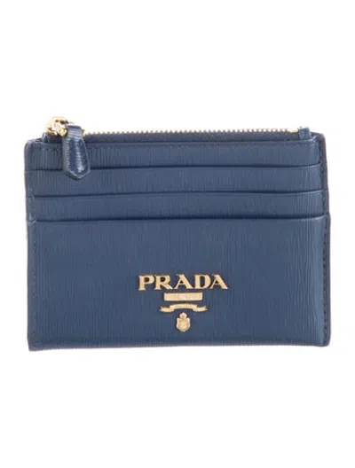 Pre-owned Prada Vitello Move Leather Card Holder In Blue