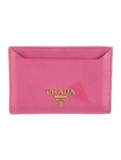 Pre-owned Prada Vitello Move Leather Card Holder In Pink